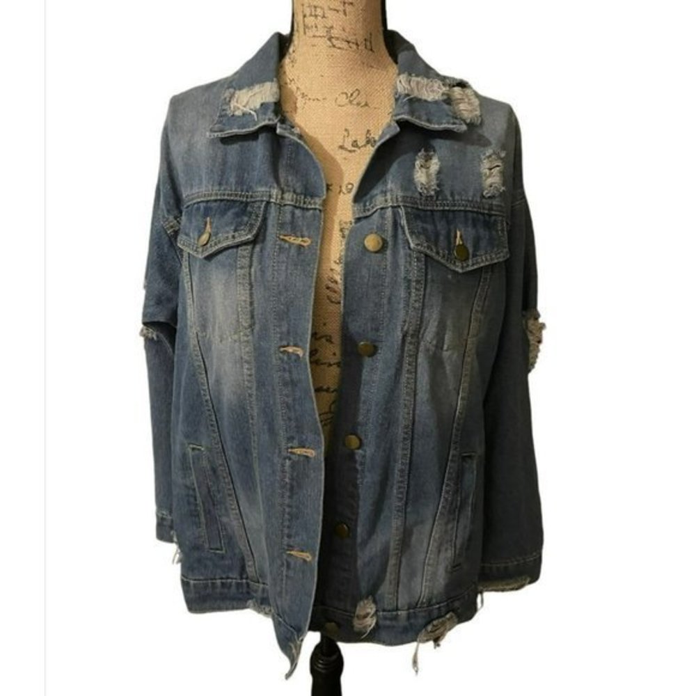 Oversized Distressed Jean Jacket - Picture 2 of 7